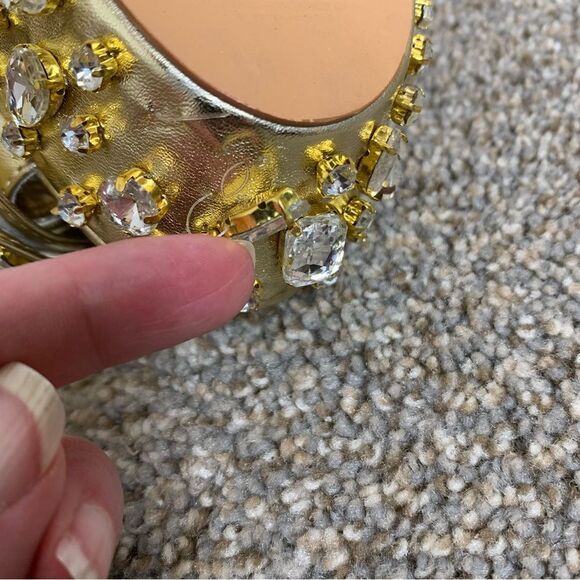 Azalea Wang MAYA-GOLD rhinestone PLATFORM HEELED SANDAL woman’s size 11 - Picture 7 of 10